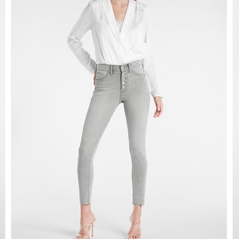Express Grey Wash Denim - worn once or twice - Size L - Skinny Button Front
